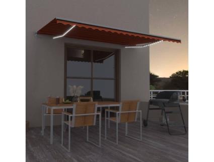 vidaXL Toldo retrátil manual com LED 500x350 cm laranja e castanho