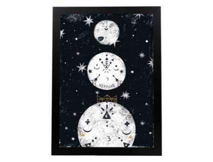 Póster NACNIC Os Três Planetas Nórdicos em Preto e Branco Estilo. Composições Planetárias Infantis Black