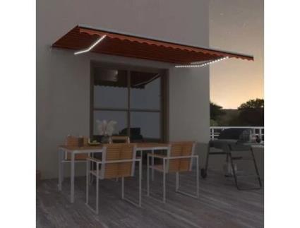 vidaXL Toldo retrátil manual com LED 500x300 cm laranja e castanho