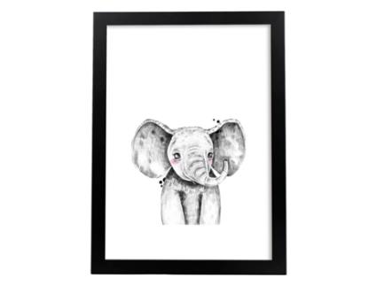 Póster NACNIC Perda Infantil Elefante Infantil Preto e Preto Animais Infantis Black Marco Frame de Madeira Clara Sem Quadro