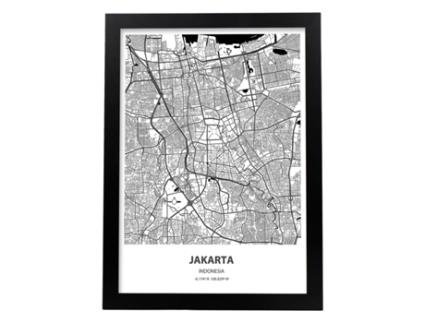 Mapa de Jacarta - Indonésia. Lesas de Cidades Da Ásia Com Mares e Rios Em Preto