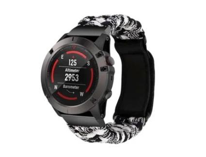 Bracelete Pulseira Fio Entrançado para Garmin Tactix Delta Solar Edition With Ballistics Preto e Branco