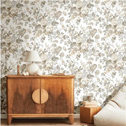 Noordwand Papel de parede Blooming Garden 6 Big Flowers bege e azul