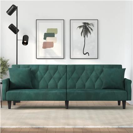 vidaXL Sofá-cama com apoio de braços veludo verde-escuro