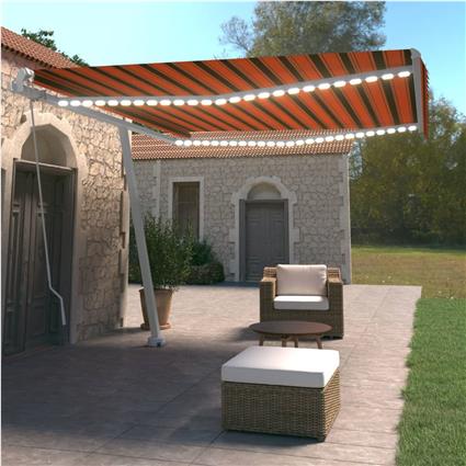 vidaXL Toldo retrátil manual com LED 400x350 cm laranja e castanho