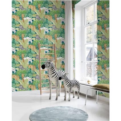 Noordwand Papel de parede Good Vibes Jungle Animals verde e preto