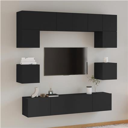 vidaXL Conjunto móveis de TV 8 pcs madeira processada preto