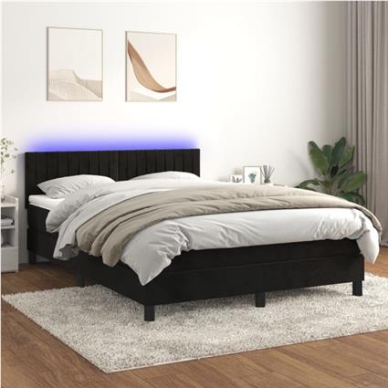 Cama Box Spring C/ Colchão/led 140x200 cm Veludo Preto