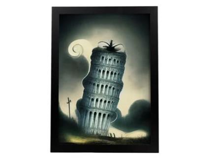 NACNIC Pisa Torre Sheet No Estilo De T Burton Ilustrações De Monumentos Cidades Países Inspirados Na Arte Gótica E Escura Design A4 Black Frame
