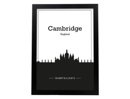 Cambridge Mapa Poster - Inglaterra. Lãmines Com O Horizonte Das Cidades Na Inglaterra E Na Irlanda Com Sombra Negra. Sem Quadro