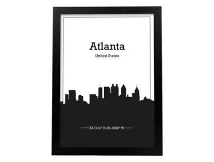Pôster De Mapa De Atlanta - Eua. Lhesas Com Cidades Do Horizonte Nos Estados Unidos, Canadá, México, Com Sombra Negra. Sem Quadro