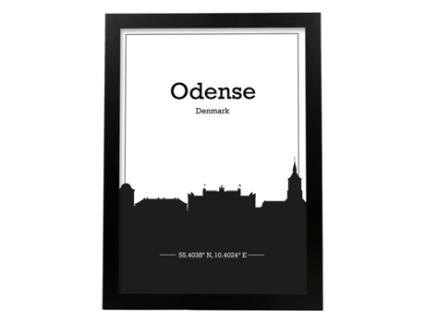Pôster De Mapa Odense - Dinamarca. Perde Com O Horizonte Das Cidades No Norte Da Europa Com Sombra Negra. Sem Quadro