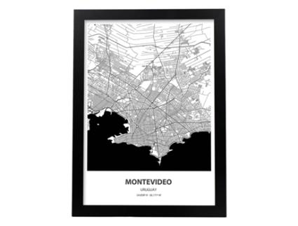 Mapa De Montevidéu - Canadá. Perda De Cidades Nos Estados Unidos Com Mares E Rios Em Preto. Sem Quadro