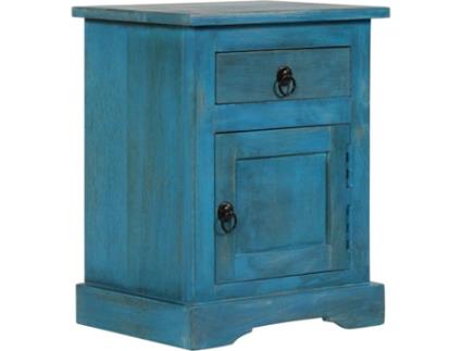 Mesa de Cabeceira  Madeira de Mangueira Maciça Azul (40x30x50 cm)
