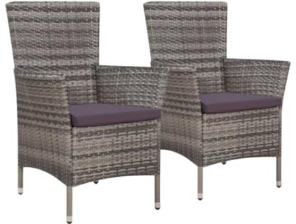 Conjunto 2 Cadeiras de Jardim  com Almofadões (Vime PE - Cinzento)
