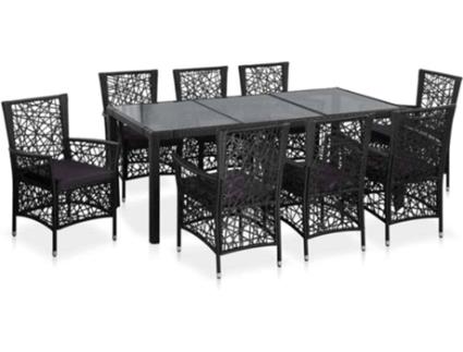 Conjunto de Jantar Preto  vime PE (9 peças)