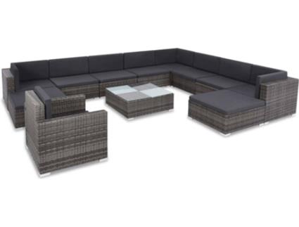 Conjunto de Sofás de Exterior  almofadões vime PE cinzento (12 peças)