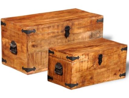 Conjunto de 2 cofres  armazenamento de Madeira de mangueira