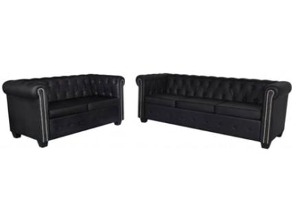 Conjunto de Sofás  Chesterfield 2 + 3 lugares couro artific. preto