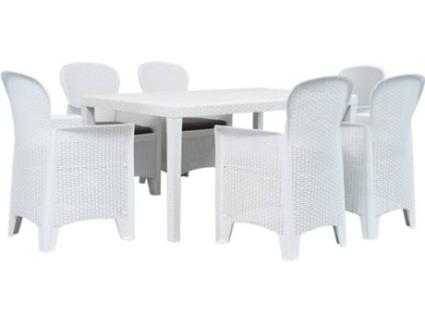 Conjunto de Jantar Exterior  plástico branco aspeto de vime (7 peças)