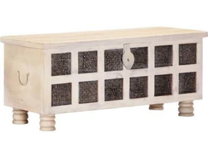 Caixa de arrumação  Madeira de acácia maciça branco (110x40x45 cm)