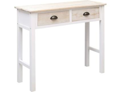 Mesa Consola  Madeira Choupo Branca e Castanha (90x30x77cm)