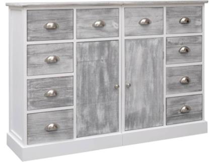 Aparador  10 gavetas Madeira Cinzento e Branco (113x30x79 cm)