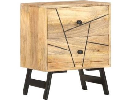Mesa de Cabeceira  Madeira de Mangueira Maciça e Aço (40x30x50 cm)