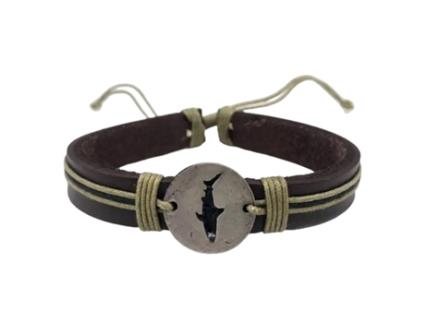 Pulseira ANJU Tubarão (Couro - Castanho - Ajustável)