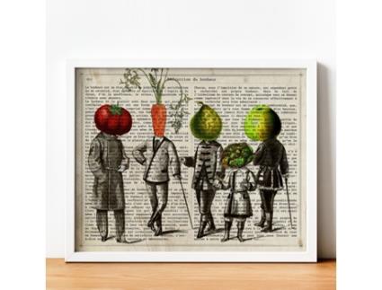 Pôster De Vegetais Humanos. Lémina Familia Feliz. Humanos Com Cabeças De Vegetais.