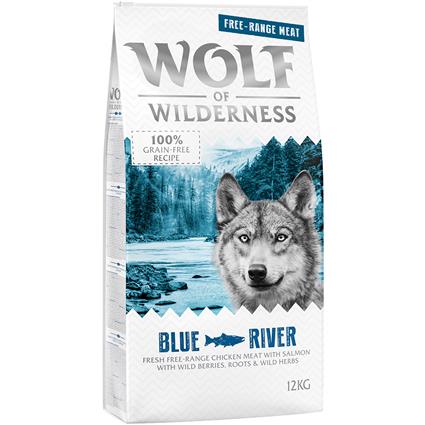 Wolf of Wilderness ração para cães 2 x 12 kg - Pack económico - NOVO: Blue River com frango do campo e salmão