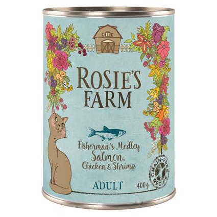 Rosie's Farm Adult 6 x 400 g para gatos - Salmão e frango com camarão