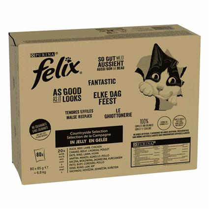 Felix Fantastic Saquetas 80 x 85 g - Jumbopack - Misto de carne (vaca, frango, pato, cordeiro)