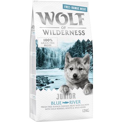 Wolf of Wilderness Junior Blue River com frango do campo e salmão - Pack económico: 2 x 12 kg