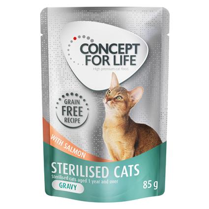 Concept for Life Sterilised Cats sem cereais com salmão em molho - Pack económico: 48 x 85 g