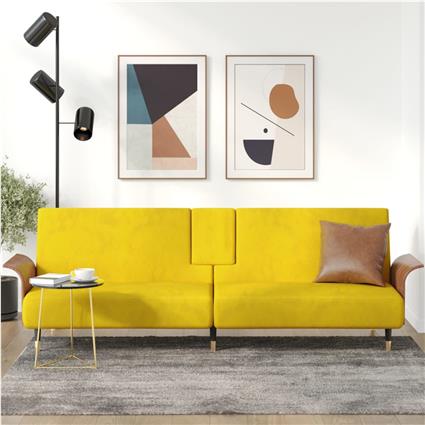 vidaXL Sofá-cama com suporte para copos veludo amarelo