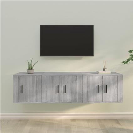 vidaXL Conjunto móveis de TV 3 pcs madeira processada sonoma cinza