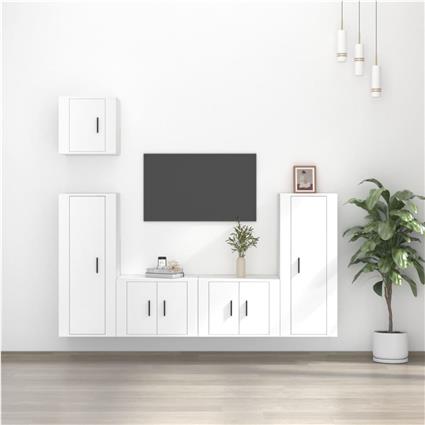 vidaXL Conjunto móveis de TV 5 pcs madeira processada branco