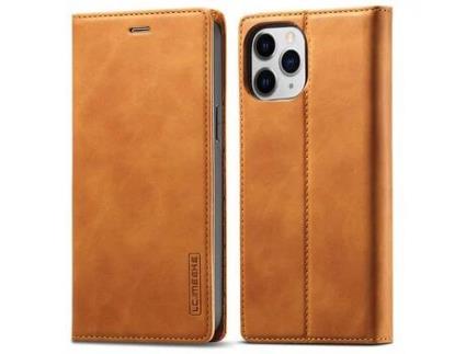 Capa PU + TPU LC.IMEEKE à prova de choque com suporte marrom para iPhone 13 Pro 6.1