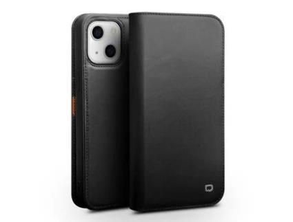 Capa de couro genuíno QIALINO com suporte preto para iPhone 13 mini 5.4