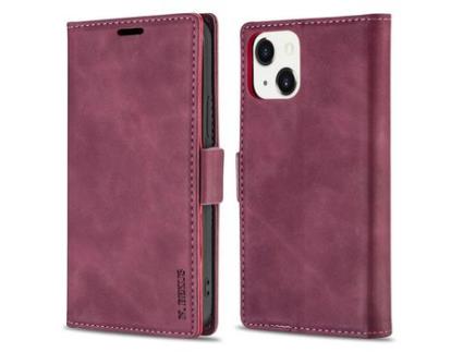 Capa PU + TPU N.BEKUS fecho magnético, à prova de choque com base em vinho tinto para iPhone 13 6.1