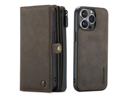 Capa PU + TPU CASEME superfície fosca destacável com suporte marrom para iPhone 13 Pro 6.1
