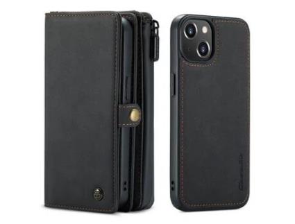 Capa PU + TPU CASEME 2 em 1 superfície fosca multi-slot removível preta para iPhone 13 6.1