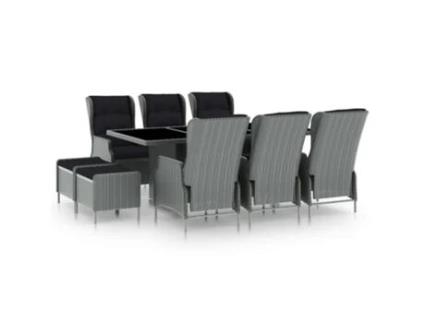Conjunto de Refeição com 9 Peças com Almofadas (200 x 100 x 74 - Ratán - Cinzento)