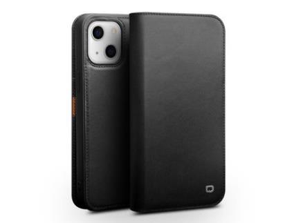 Capa de couro genuíno QIALINO com suporte preto para iPhone 13 6.1