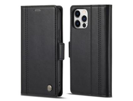 Capa PU + TPU LC.IMEEKE à prova de choque com suporte preto para iPhone 13 Pro Max 6.7
