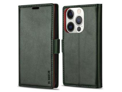 Capa PU + TPU N.BEKUS toque na pele, trava-quedas com suporte verde para iPhone 13 Pro Max 6.7