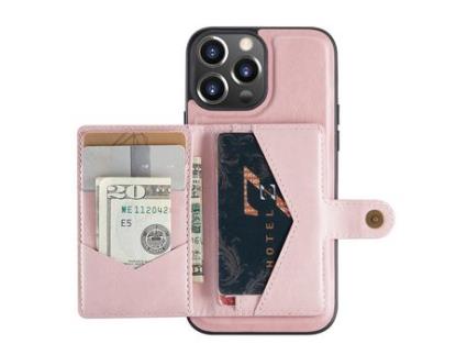 Capa TPU + PU JEEHOOD com suporte removível 2 em 1, ouro rosa magnético para iPhone 13 6.1
