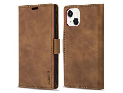 Capa PU + TPU N.BEKUS fecho magnético, à prova de choque com suporte marrom para iPhone 13 6.1
