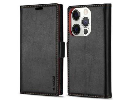 Capa PU + TPU N.BEKUS toque na pele, trava-quedas com suporte preto para iPhone 13 Pro Max 6.7